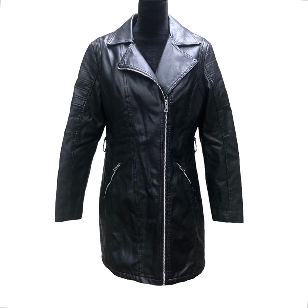 Bellivera Black Faux Leather Long Jacket size Large